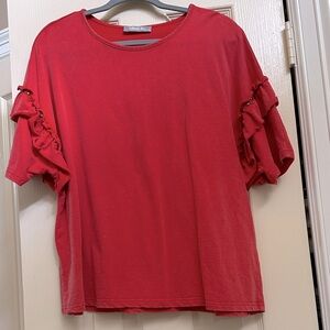 Blue b. Boutique Red Short Sleeve Top with Ruffles